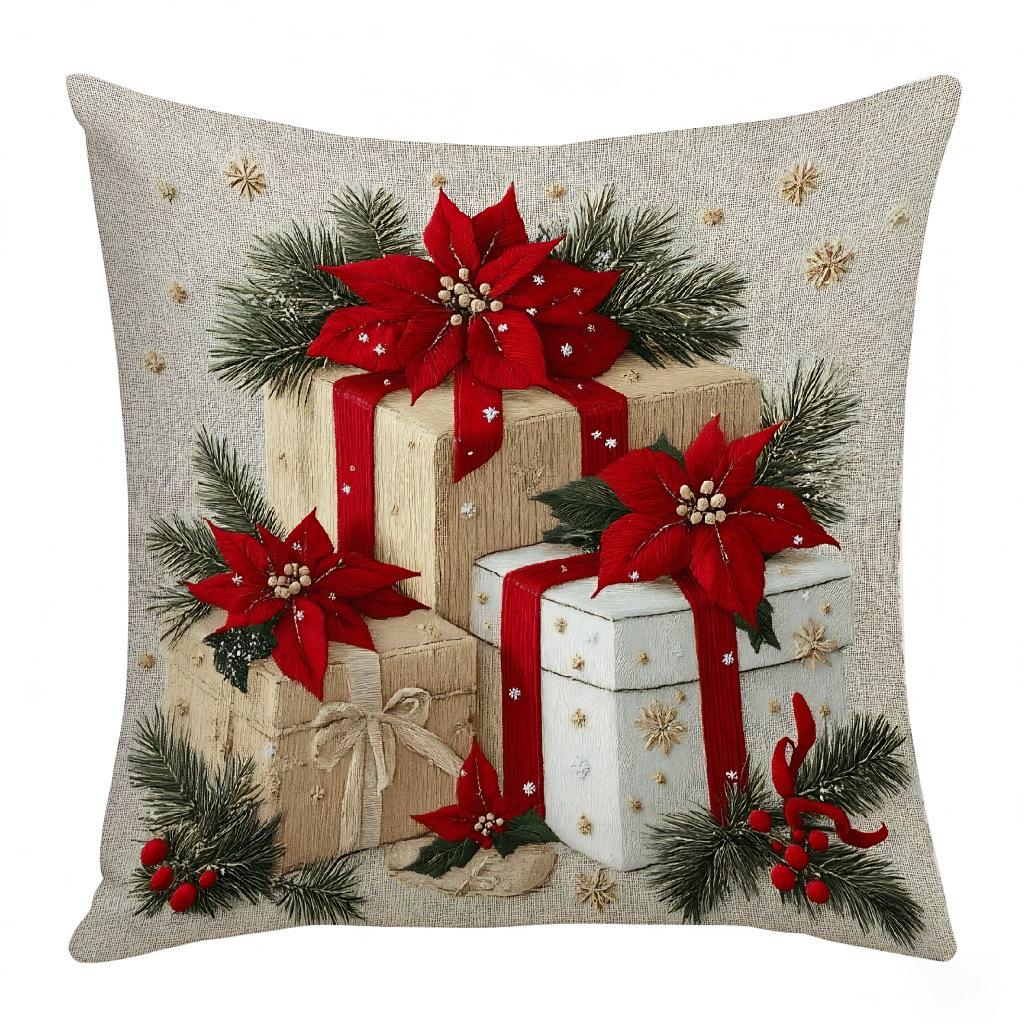 Christmas Embroidered Pillow Covers Set of 4 Santa Deer Snowman Cushion Cases Winter Holiday Sofa Decor (No Insert)
