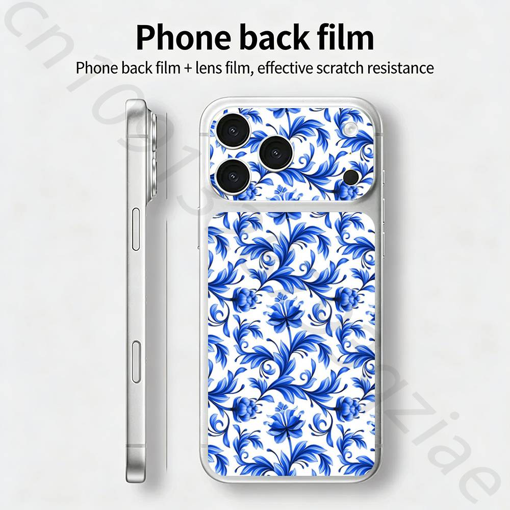 Blue and White Porcelain For iPhone 17 pro Max /17 pro Full Cover Decal Skin Wrap 3D Colorful Rear Protective Sticker Film