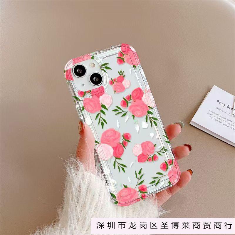 Colorful flower iPhone15promax mobile phone case Apple 14 transparent 13/12 large hole airbag anti-drop 11/16