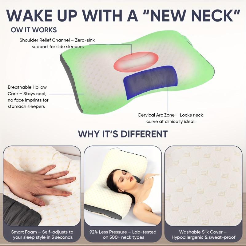 2PC Deep Sleep Cervical Pillow - Suitable for side and supine people, machine washed durable polyester core, comfortable in all seasons