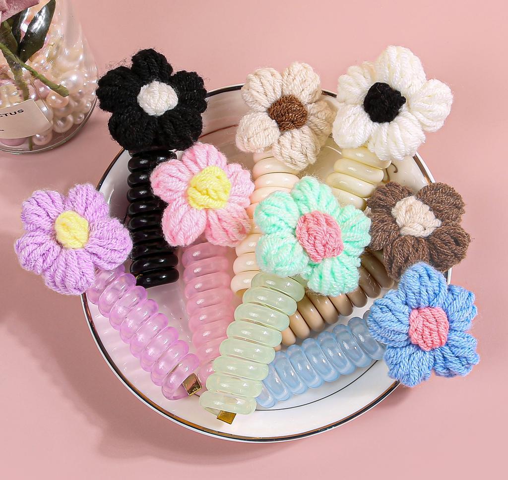 4/8pcs Wool Flower Elasticity Hair Band Elastic Telephone Wire Line Floral Hair Rope For Kid Scrunchies Headbands Headwear