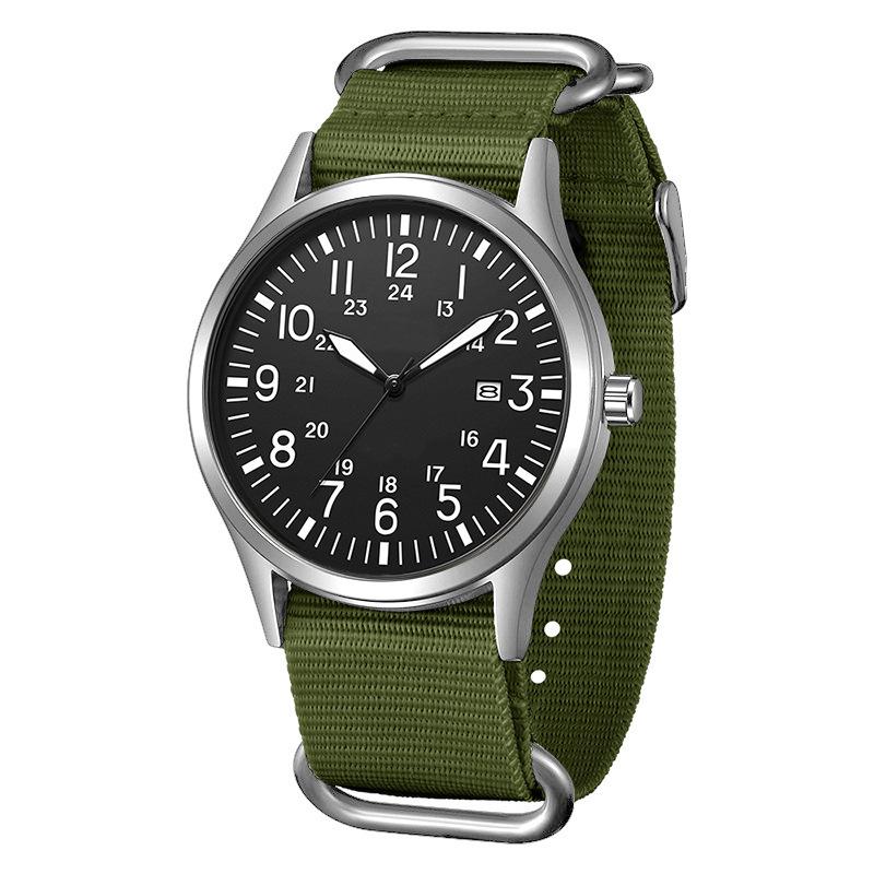 Casual Woven Nylon Strap Men S Watch Outdoor Sports Full Luminous Double Calendar Military Watch Watch