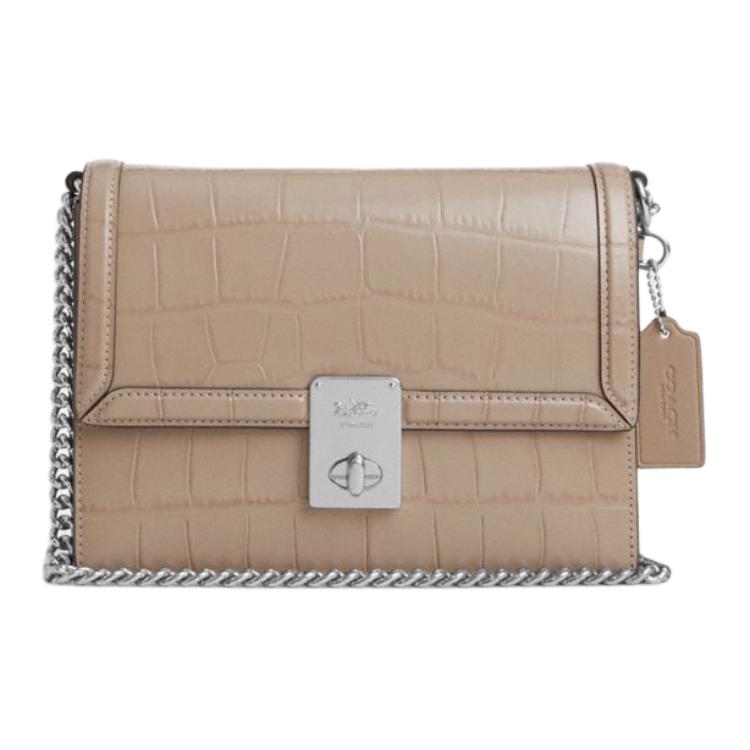 Coach Hutton 21 Turn Lock Closure Leather Shoulder Crossbody Bag Small Women bags Stone CN060-SVST Basic Set (Bag+Dust Bag)