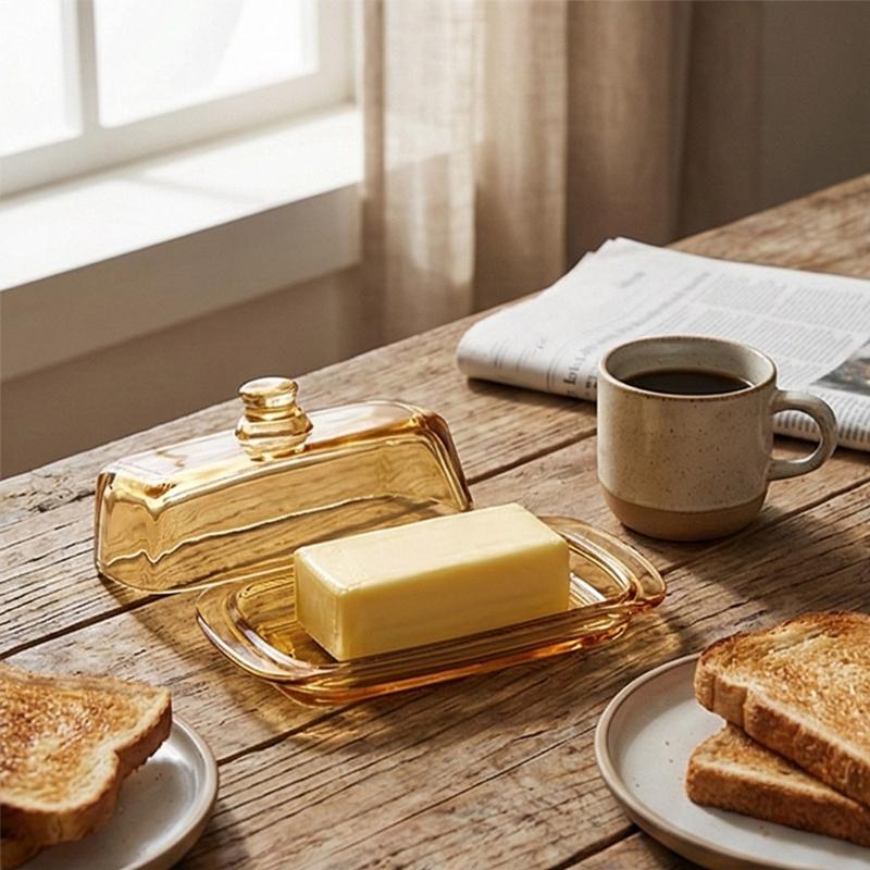 Glass Butter Dish Lid Included Elegant Plate for Butter Storage and Snacks Serving Practical Kitchen Tool