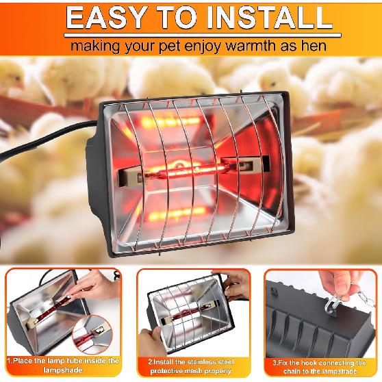 Chicken Coop Heat Lamp 250W Brooder Heater Lamp for Chicks Reptiles,2 Temp Mode Heating Lamp Adjustable Hanging Height Warmer Outdoor for Livestock