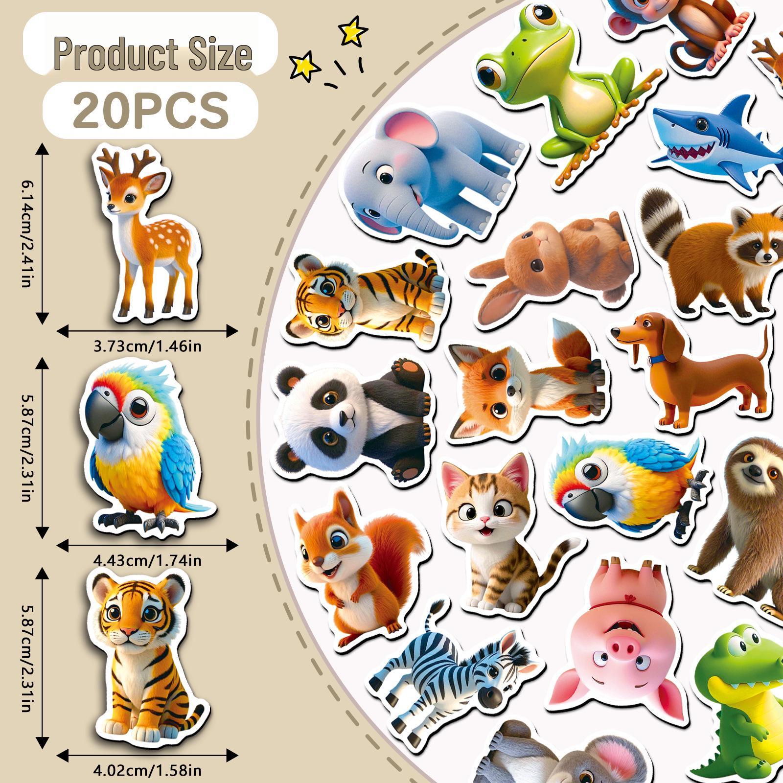 20-Piece Set: Cute 3D Animal Refrigerator Magnets, Waterproof Cartoon Magnetic Stickers, Decorative and Soft.