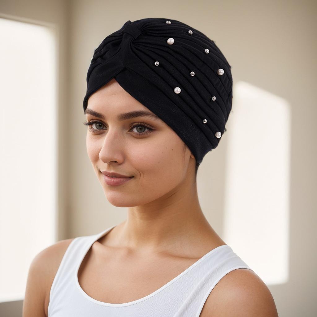 Stilvolles plissiertes Perlen-Kopftuch-Wickeltuch in Wassermelone