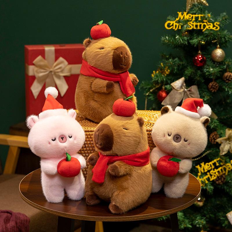 24cm Cartoon Cute Christmas Capybara Plush Doll Pillow Apple Santa Claus Capybara Plush Toy Home Decoration Gift For Children