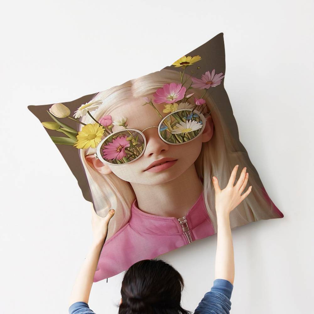 1pc Nordic Boho Fashion Glasses Woman With Flowers Personalized Pillow Dust Cover Bedroom Kids Party Decoration Pillowcase