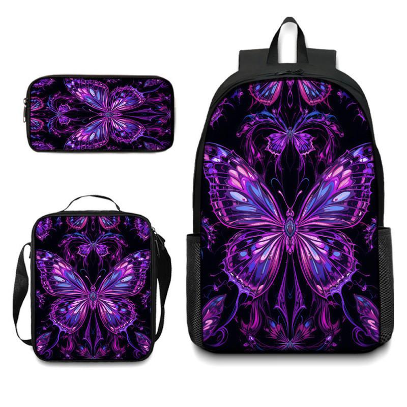 Set Zaino Scolastico con Fantasia Farfalle in Tessuto Oxford Leggero per Studenti Elementari