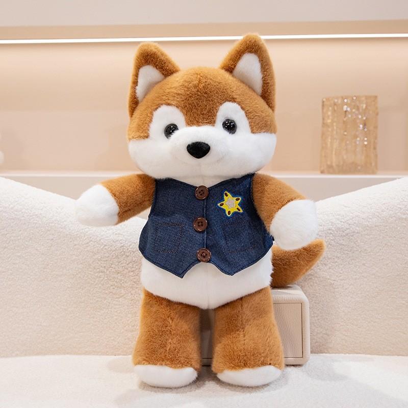Vest Blue Fox Plush Toy Animal Stuffed Doll Cartoon Room Decoration Gift Kids