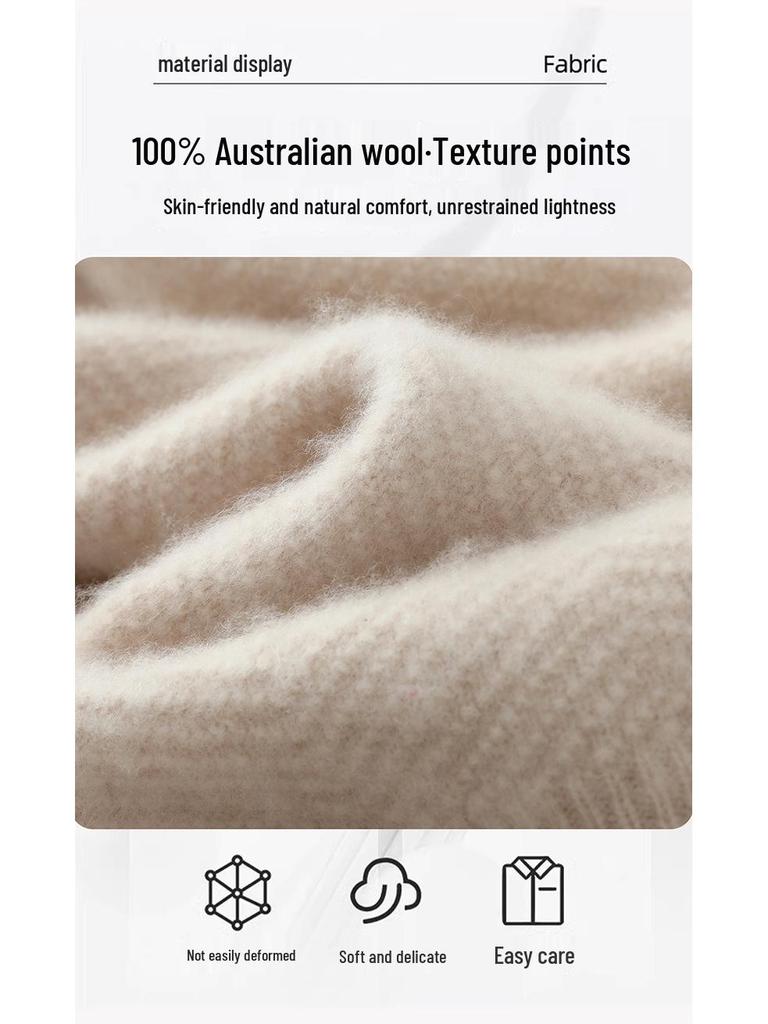 Men's 100% Wool Thick Round Neck Casual Sweater - Autumn/Winter Pullover