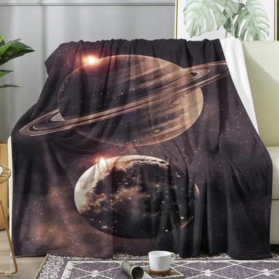 Planets and Rings In Space Throw Soft Flannel AC Blanket Lightweight Summer Nap Throw Cozy Blanket for Sofa Bed Travel Home