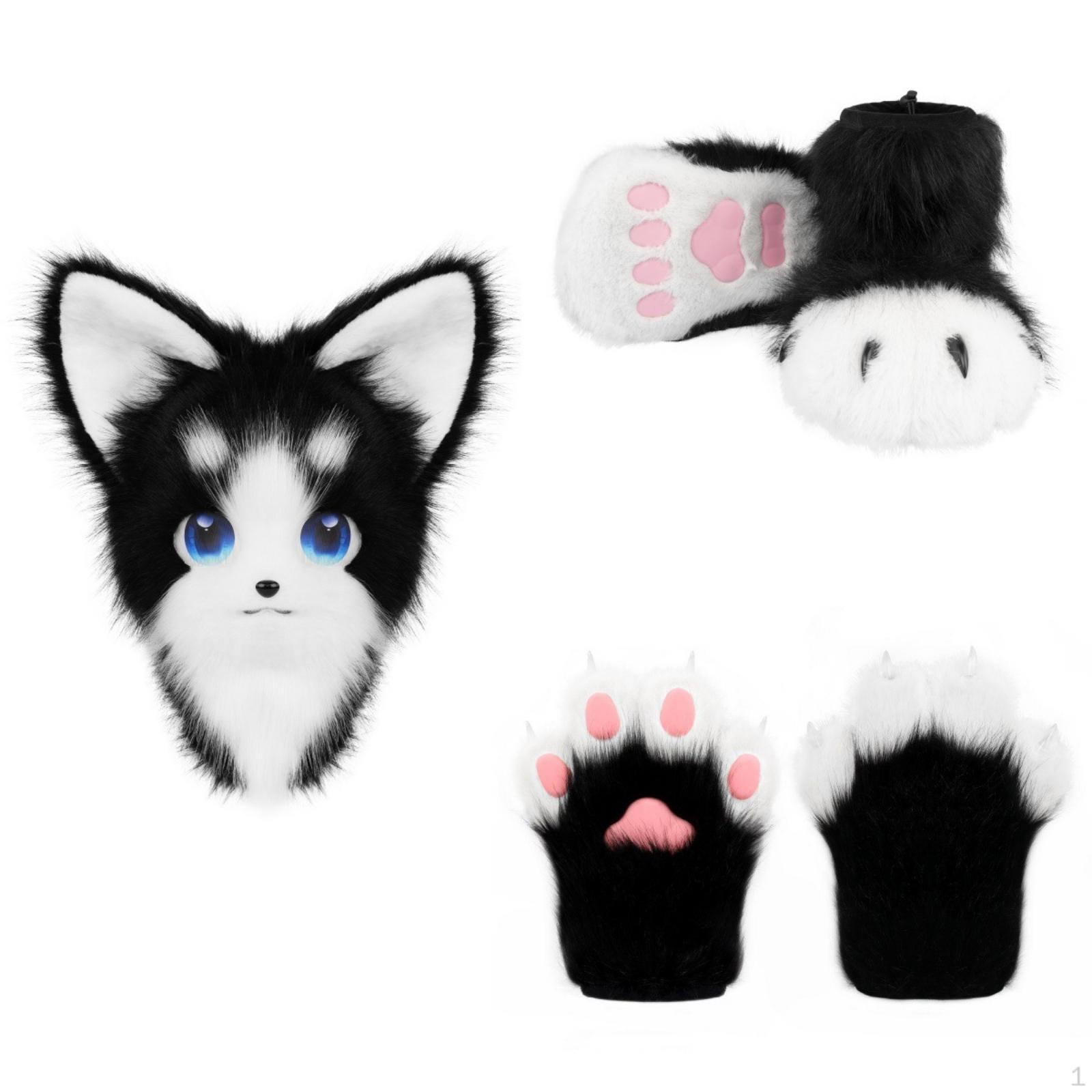 Fursuit ar teksturētu kaķa galvas kostīmu