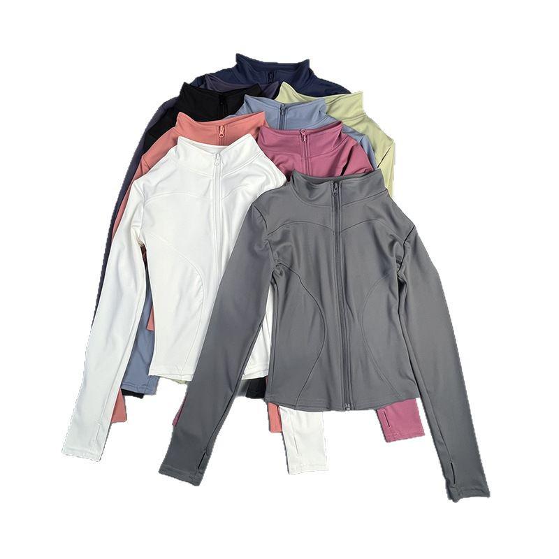 Women's Slim Fit Yoga Jacket - Long Sleeve, Stand Collar, Zipper, for Autumn/Winter Running and Fitness.