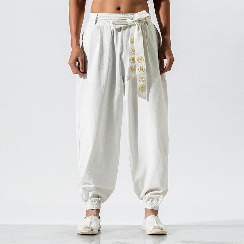 Pantaloni Kimono Casual Giapponesi Uomo Pantaloni Larghi Uomo Abbigliamento Asiatico Tradizionale Pantaloni Harem Ricamati