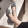 Block Heel Single Shoes Women's Square Toe Suede Crystal Buckle Anti-slip Wear-resistant Kitten Heels