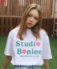 BONIEE Flower Typo Logo Graphic Loose T-Shirt White
