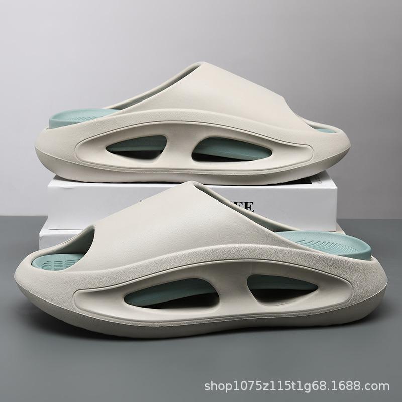 Summer New Men's Hollow One-word Drag Thick-soled Non-slip Fashion Two-color Casual Outdoor Beach Cool Slippers