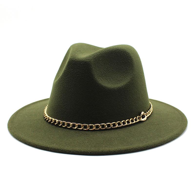 2021 Season Big Eaves Hat Flat Edge Top Hat Men'S And Women'S Chain Woolen Jazz Hat