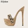 Moda Eilyken Estate Pantofole Leopardate Donna Moda Sandali Piattaforma Open Toe Zoccoli Tacchi Alti Scarpe Slip-On Zapatillas He Mujer
