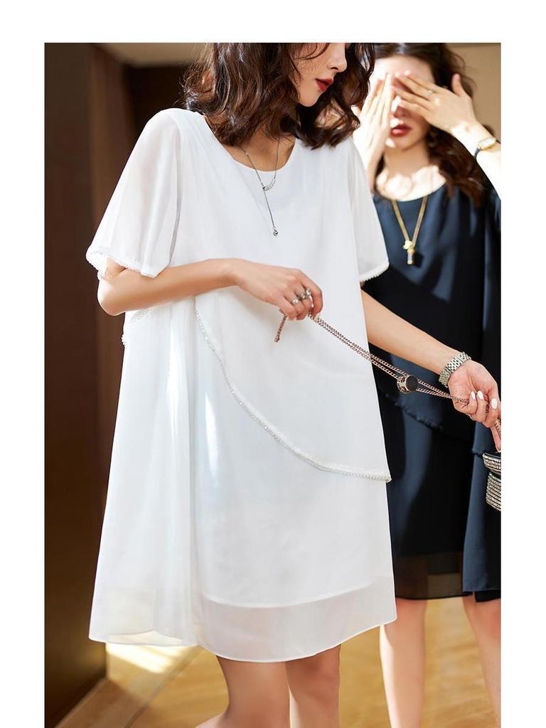 Women's Plus Size Summer Chiffon Dress - Slimming, Stylish Midi Skirt