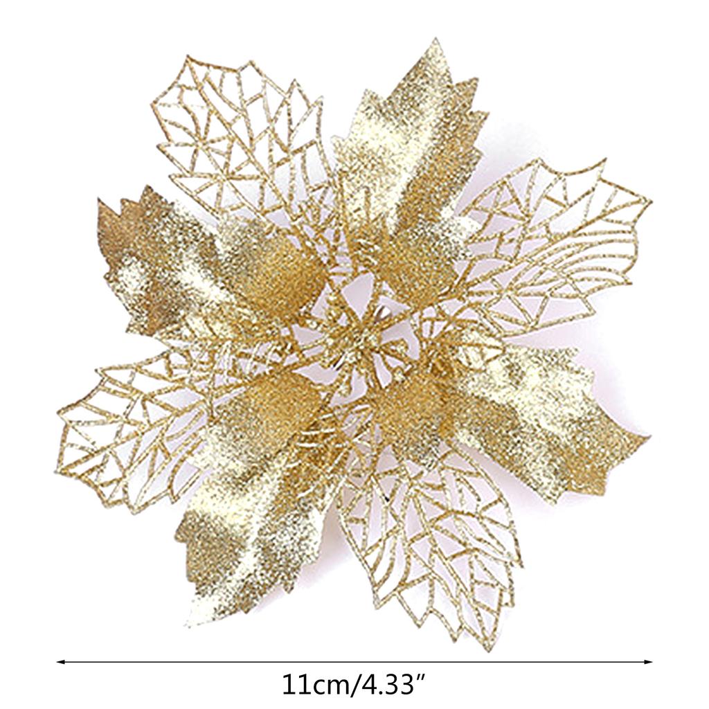 10pcs 11cm Big Artificial Glitter Flower Christmas Tree Pendants Ornament DIY Xmas Party Decoration