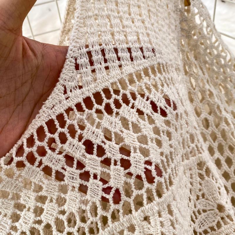 Retro Hook Hollow Out Women Dresses Spring Summer Beach Style Knitted Vestidos Mujer Elegant Loose Long Dress