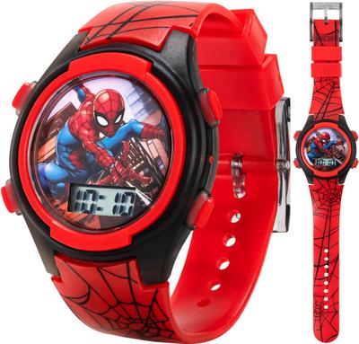 Kinderuhr mit Leuchtfunktion, Ich – Einfach unverbesserlich, Paw Patrol, Shopkins, Rot (Batman Spiderman) SpidermanRot