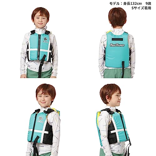 [Amazon.co.jp Exclusive] Reef Tourer Snorkeling Vest with Easy-to-Put-On Zipper, Crotch Strap, and Whistle, for Children, Buoyancy 3.4kg, Turquoise, S