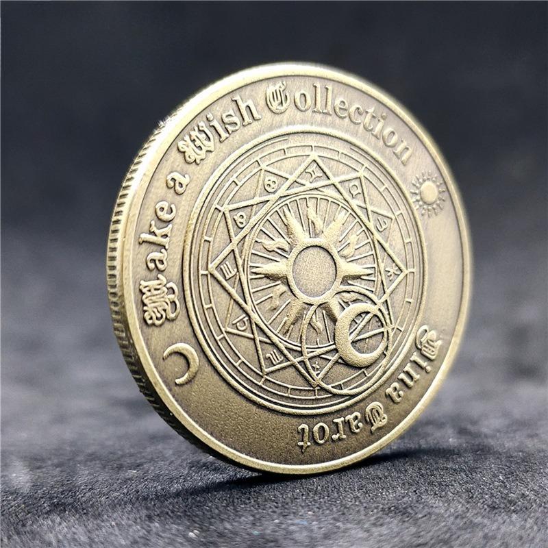 

1 шт. Золотая монета Таро для загадывания желаний, Монета на удачу, Позолоченная монета, Солнце, Лунный свет, Созвездие, Памятная монета, Монета любви