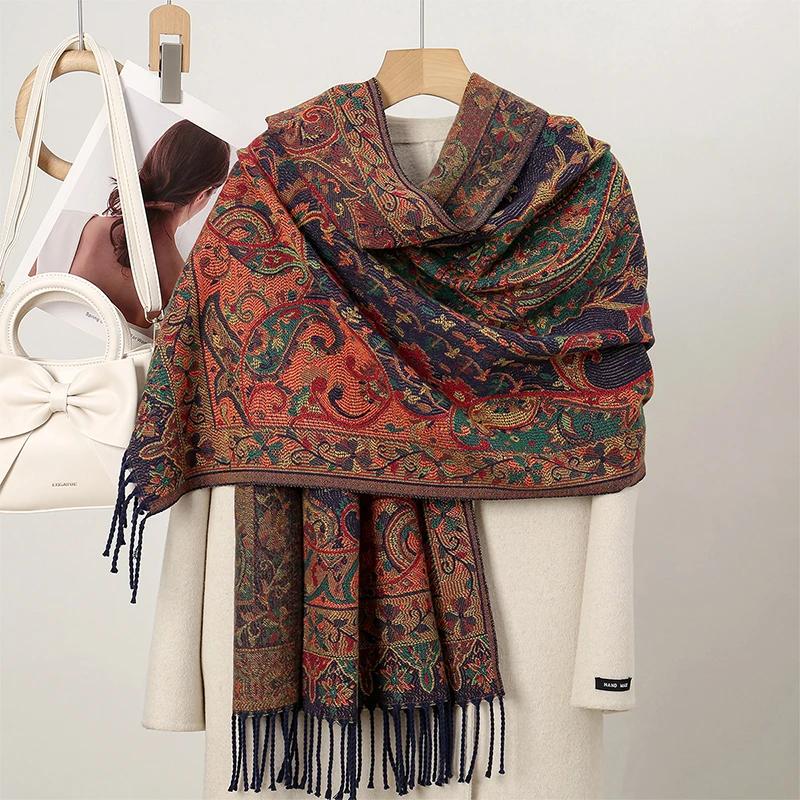 New Shawl Warm Winter Scarf Hijab Women Print Paisley Cashmere Pashmina Thick Wrap Head Neck Foulard Luxury  Blanket Echarpe