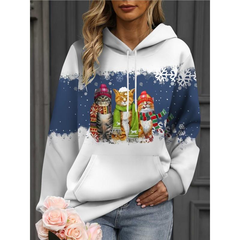 Womens Oversized Hooded Sweatshirt With 3D Print Soft Cotton Blend Long Sleeve Pullover Casual Wear