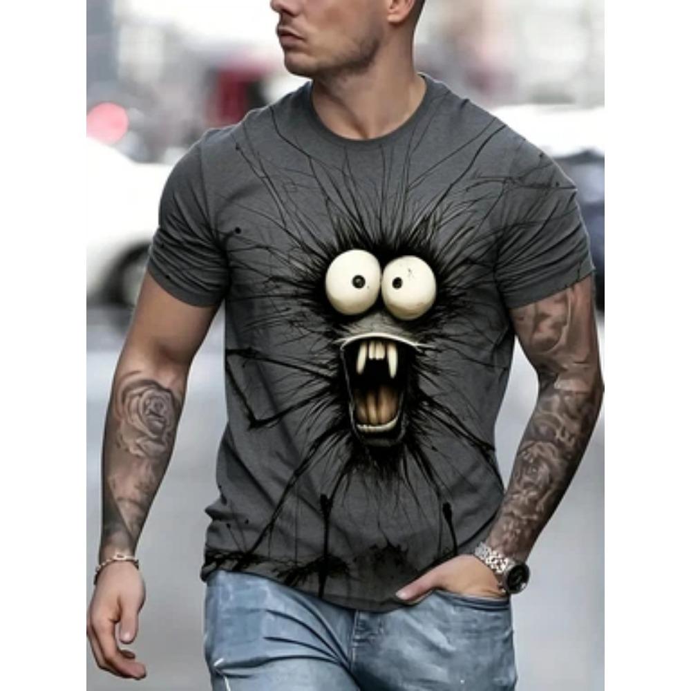 Men's Funny Monster Graphic T-Shirt Casual Short Sleeve Crewneck Tee