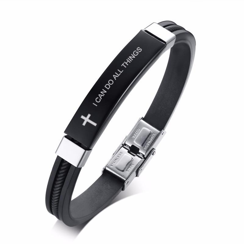 Vnox Cross Bible Verse Quotes Bracelets for Men Soft Silicone Bangle Comfort Wear Male Jesus Christ Faith Prayer Pulseira