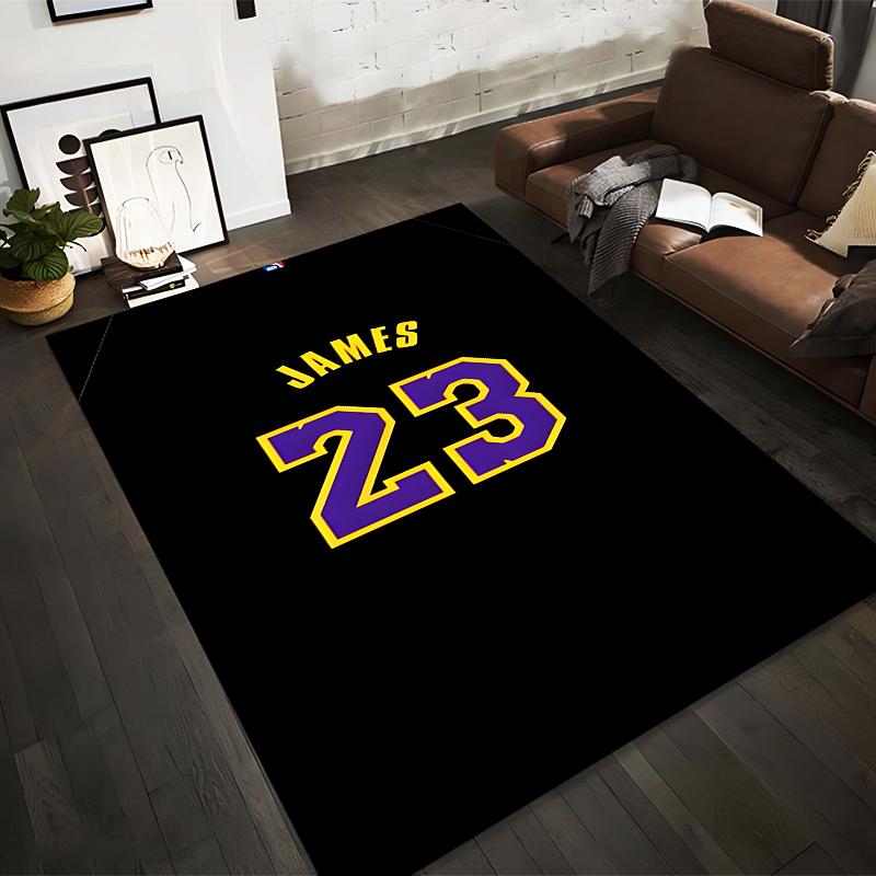 "Black Rug with Yellow 'James 23' Design - Non-slip rug suitable for living room and bedroom sofas"