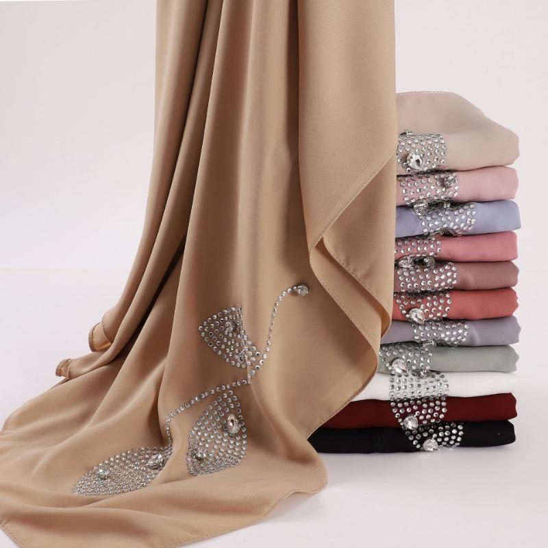 Long Silk Like Scarf Rhinestone Decor Ethnic Headscarf Non Wrinkling