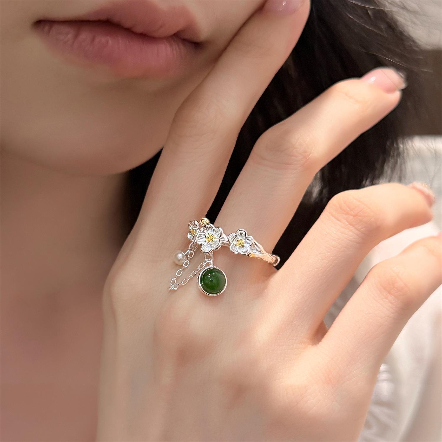 Geometric Open Adjustable 3D Gardenia Petal Tassel Ring for Women Open Adjustable