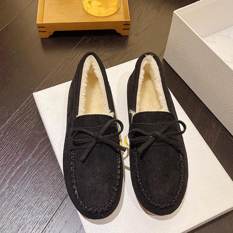Fashion Fashion Womens Flat Shoes Bow Womens Cotton Shoe Plush Warm Casual Shoes Winter Slip On Women Shoes Shallow Zapatillas De Mujer