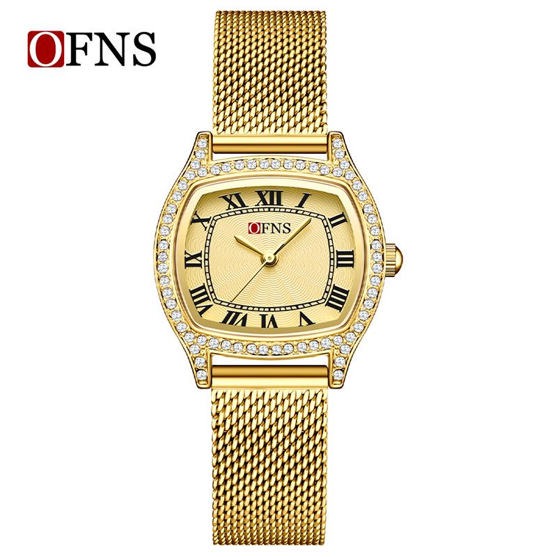 Retro Rhinestone Inlaid Roman Numerals Square Ladies Fashion Watch
