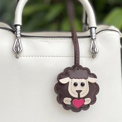 Lamb Keychain Pu Leather Animals Keyring Hanging Ornament Backpack Handbag Charm Gift For Men Women Korean Bag Charms