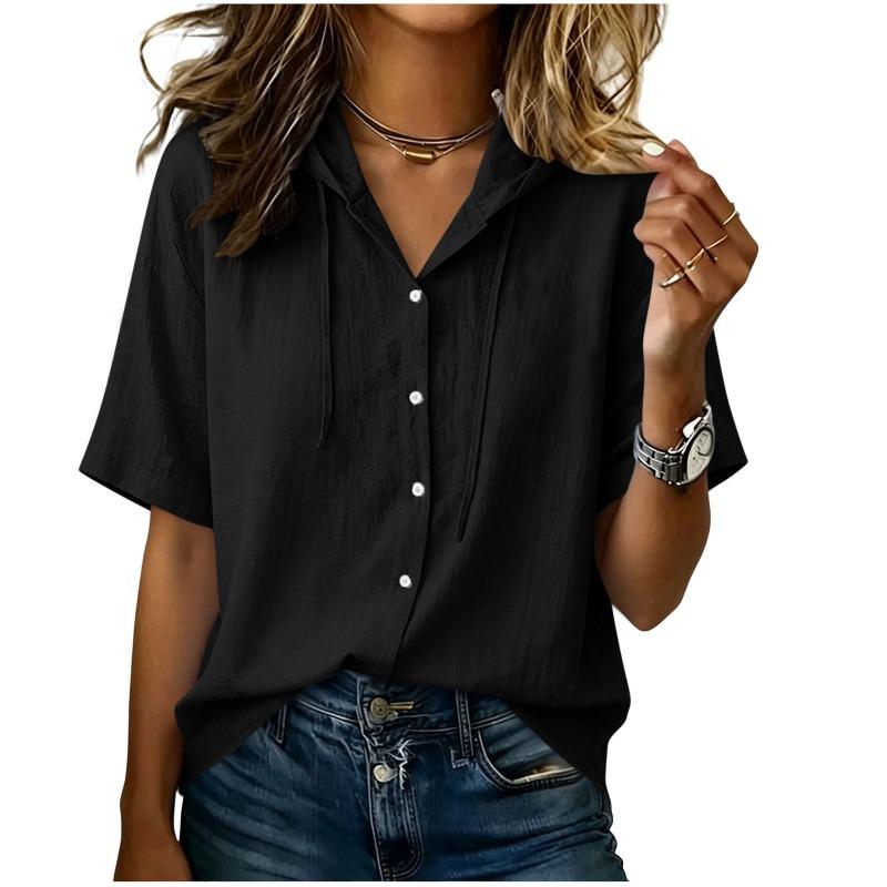 BITCED Women's Fashion Casual Solid Color Print Short Sleeve Blouses & Shirts
