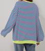 2026 Spring Striped Floral Round Neck Long Sleeve Color Block Hoodie