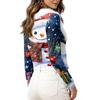 Women's Christmas Long Sleeve Top with Snowflake and Christmas Tree Print, Collar and V-Neck