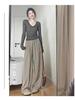 Petite Japanese Cool Elastic Waist Apricot Pants - Women's Summer High-Waist Loose Wide Leg