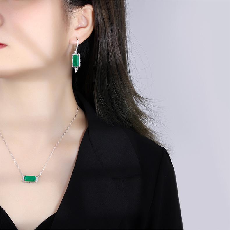 Tiktok Simulation Palaiba Pendant Earrings Zircon Necklace Two Piece Set Grandmother Emerald Collar Chain