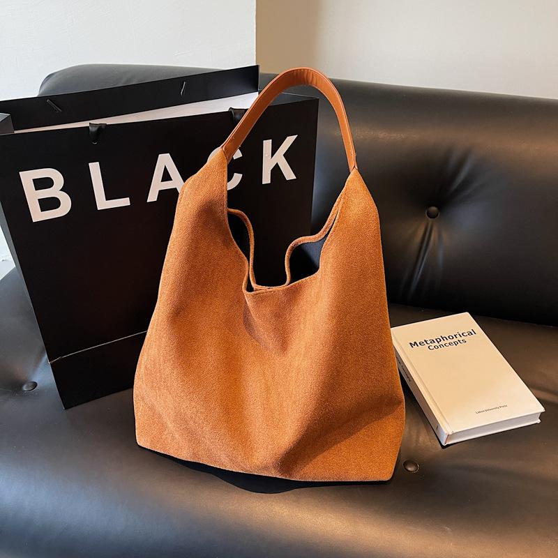 Geantă de umăr din piele intoarsa pentru femei Geanta de umar retro cu o singura geanta de mana de mare capacitate, simplu tote