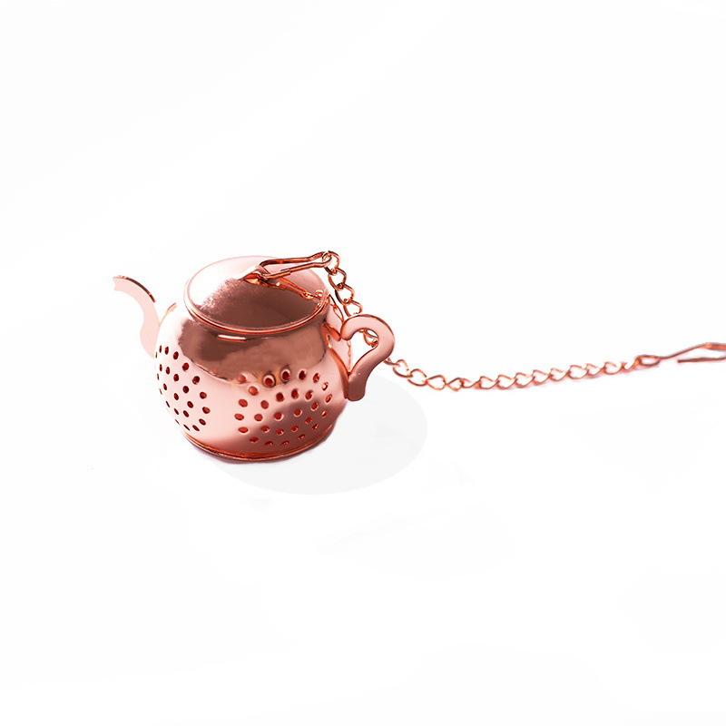 Metal Tea Strainer Teapot Shape Loose Tea Infuser Stainless Steel Leaf Tea Maker Strainer Chain Drip Tray Herbal Spice Filter