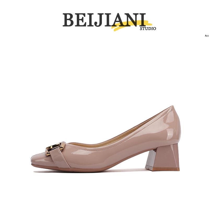 BEIJIANI Lammfell Square Toe Blockabsatz High Heels – Damen Convertible Step-Down Schuhe mit Metalldetail