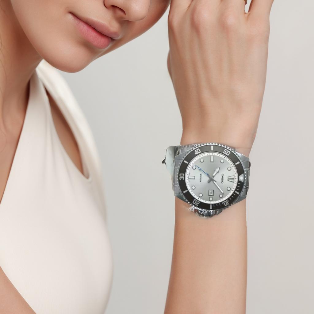 Casio Quartz Movement Stainless Steel Strap Watch Unisex Silver Dial MDV-107D-7AV